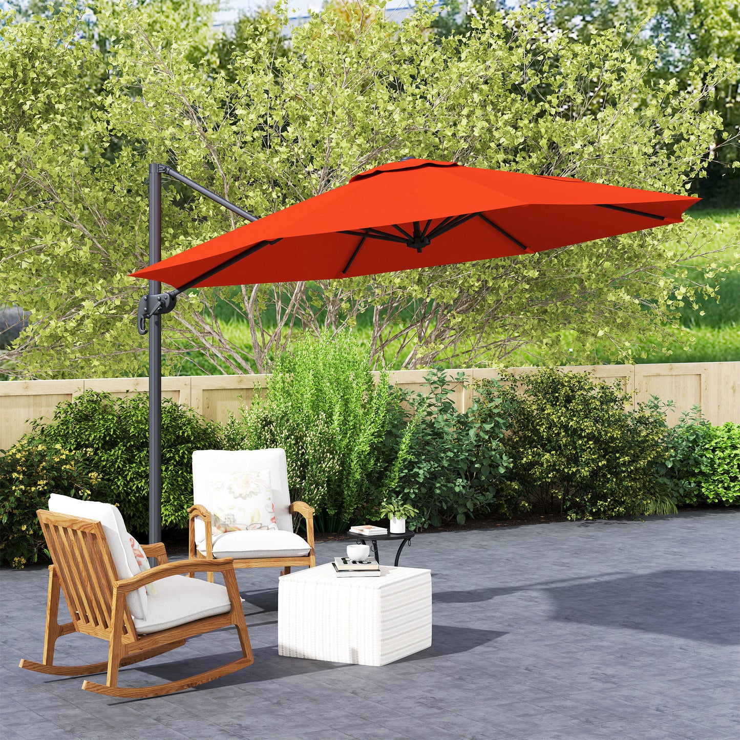 Outsunny Five Position Overhanging Cantilever Parasol Orange With Aluminum Frame And 360 Degree Rotation