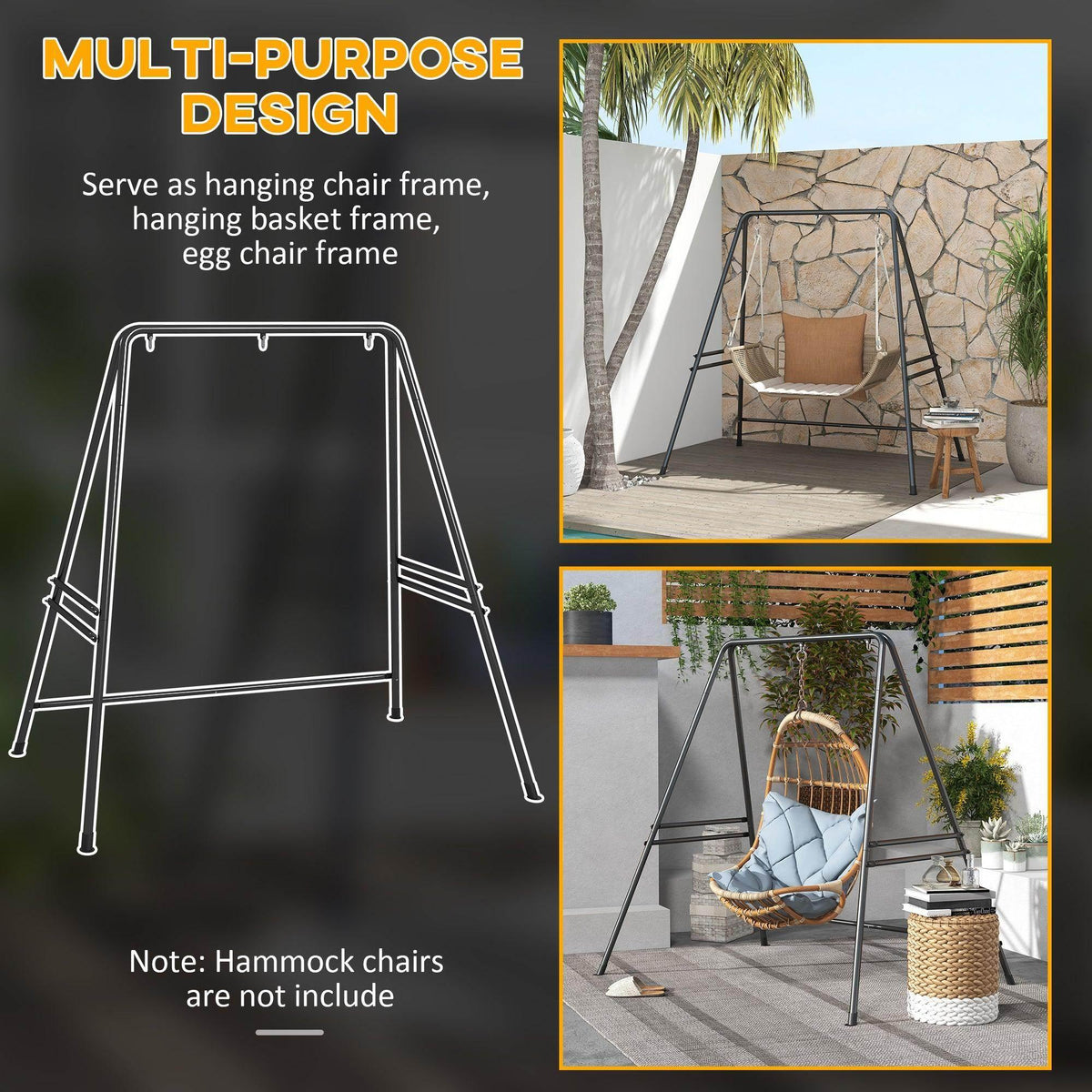 Black metal hammock chair stand frame for hanging chair or basket