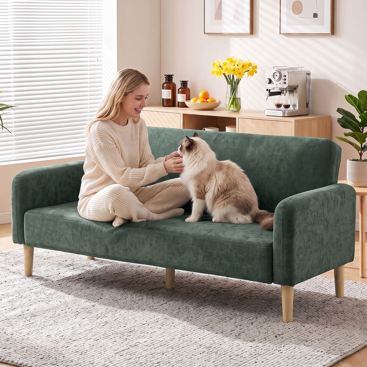 Homcom 2 Seater Velvet Sofa Small Couch With Thick Padding Dark Green