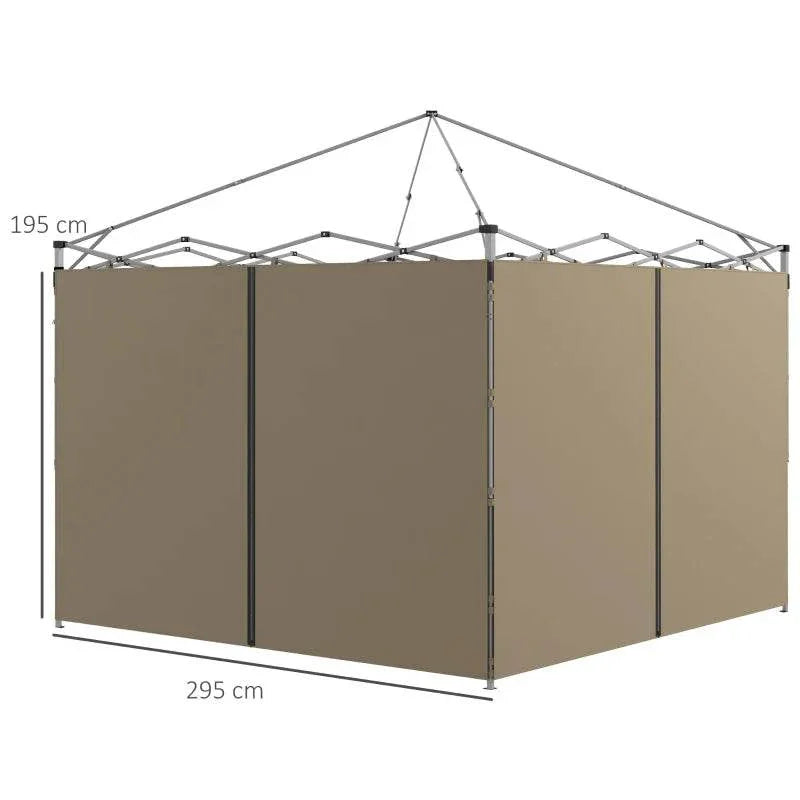 Beige gazebo side panels with height/width size marks and gray metal frame