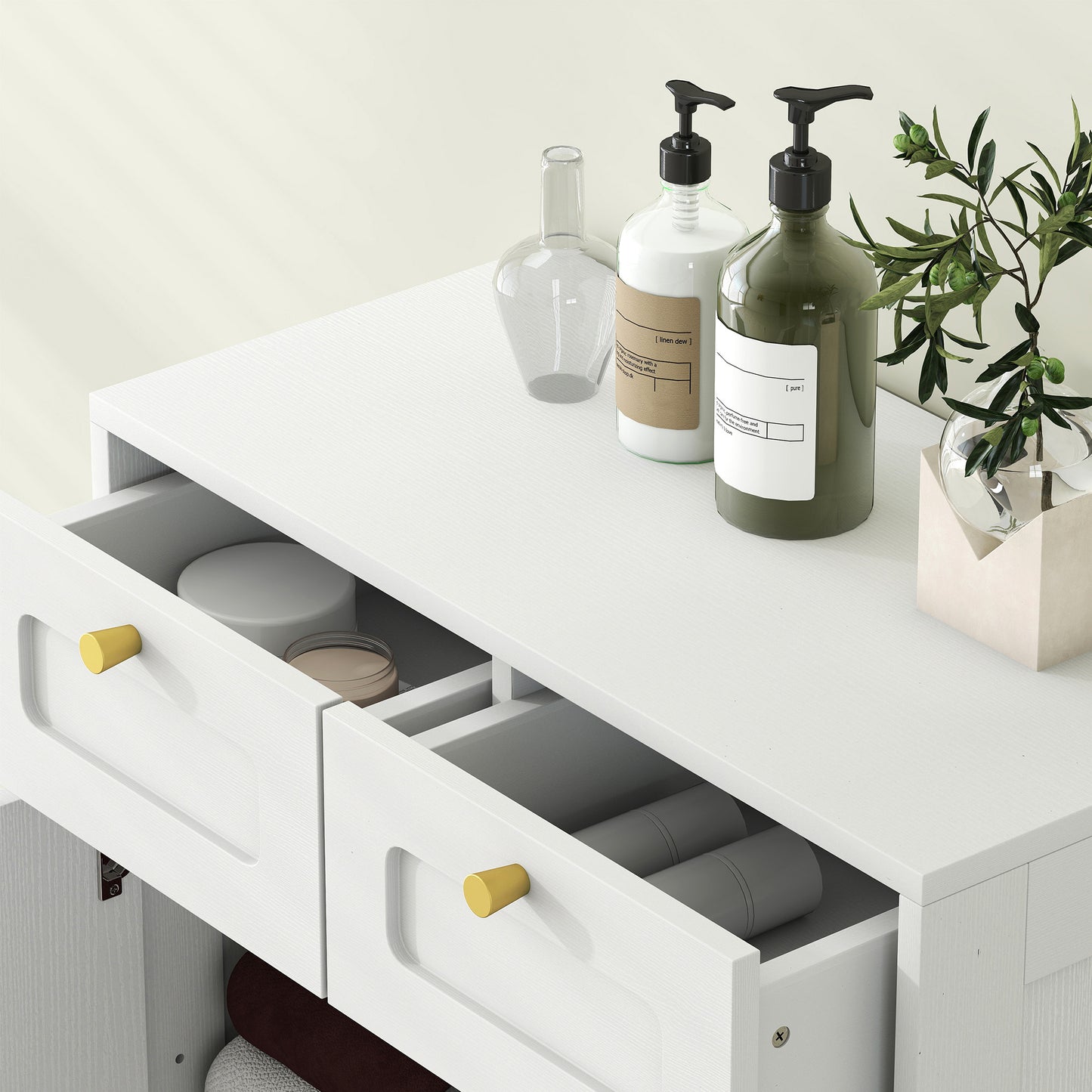 HOMCOM White Bathroom Floor Cabinet With Two Drawers And Adjustable Shelf For Towels Skincare And Essentials