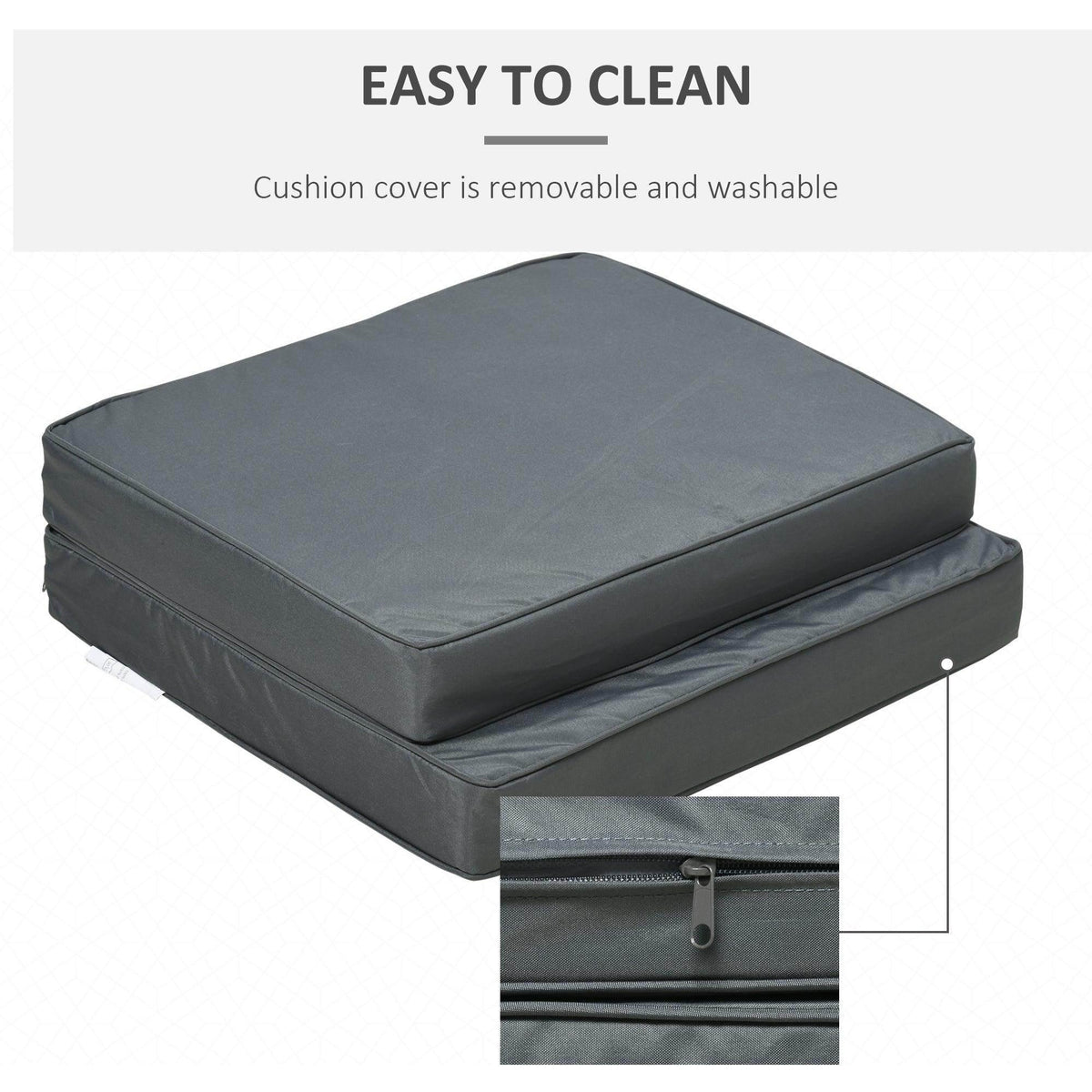 Dark grey seat cushion set with removable, zippered cover panel shown
