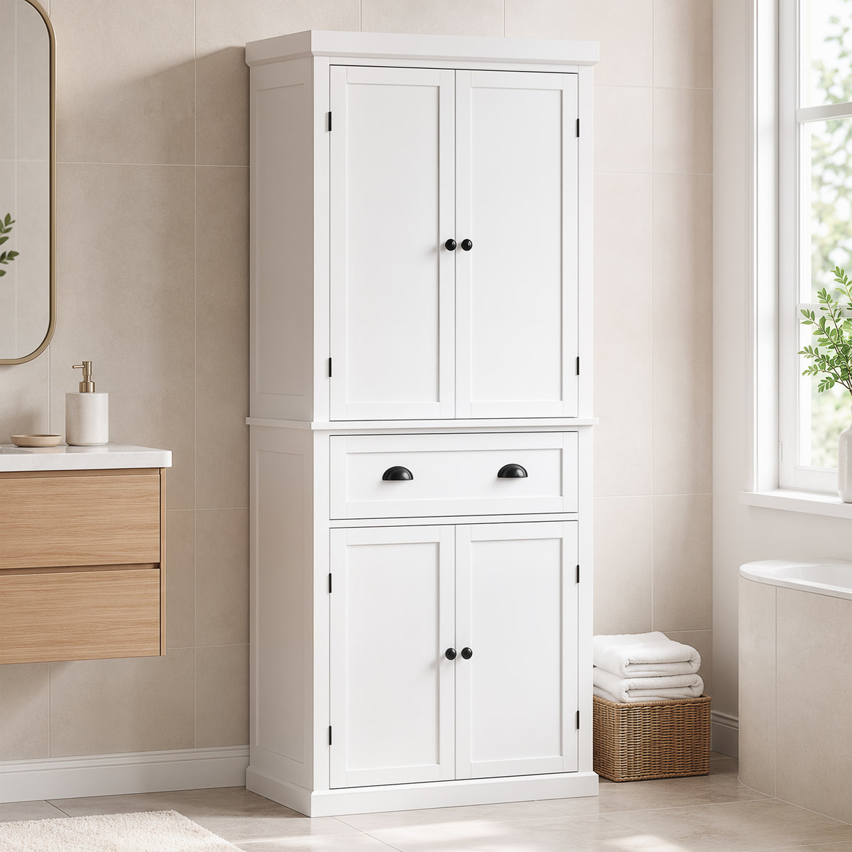 Homcom Tall Kitchen Pantry Cupboard Storage Unit With 4 Doors In White