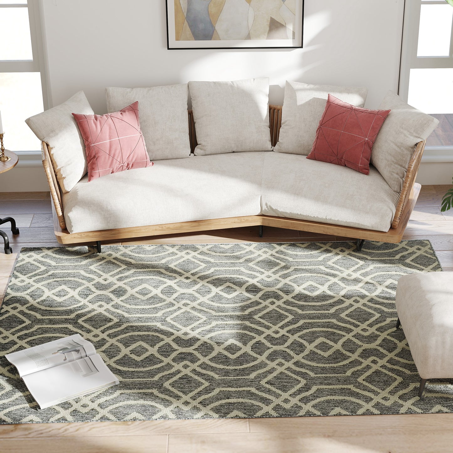 HOMCOM UV Resistant Indoor And Outdoor Area Rug With Geometric Pattern And Machine Washable 230 X 160 Cm Grey