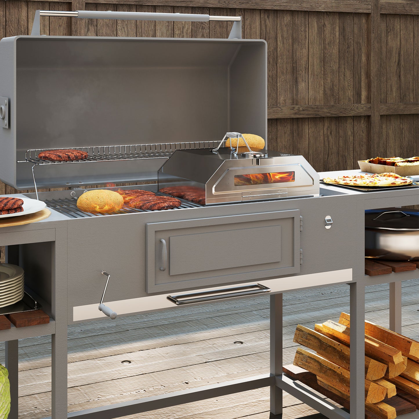Outsunny 8 Inch Portable Stainless Steel BBQ Grill Top Pizza Oven With Built In Thermometer And Viewing Window