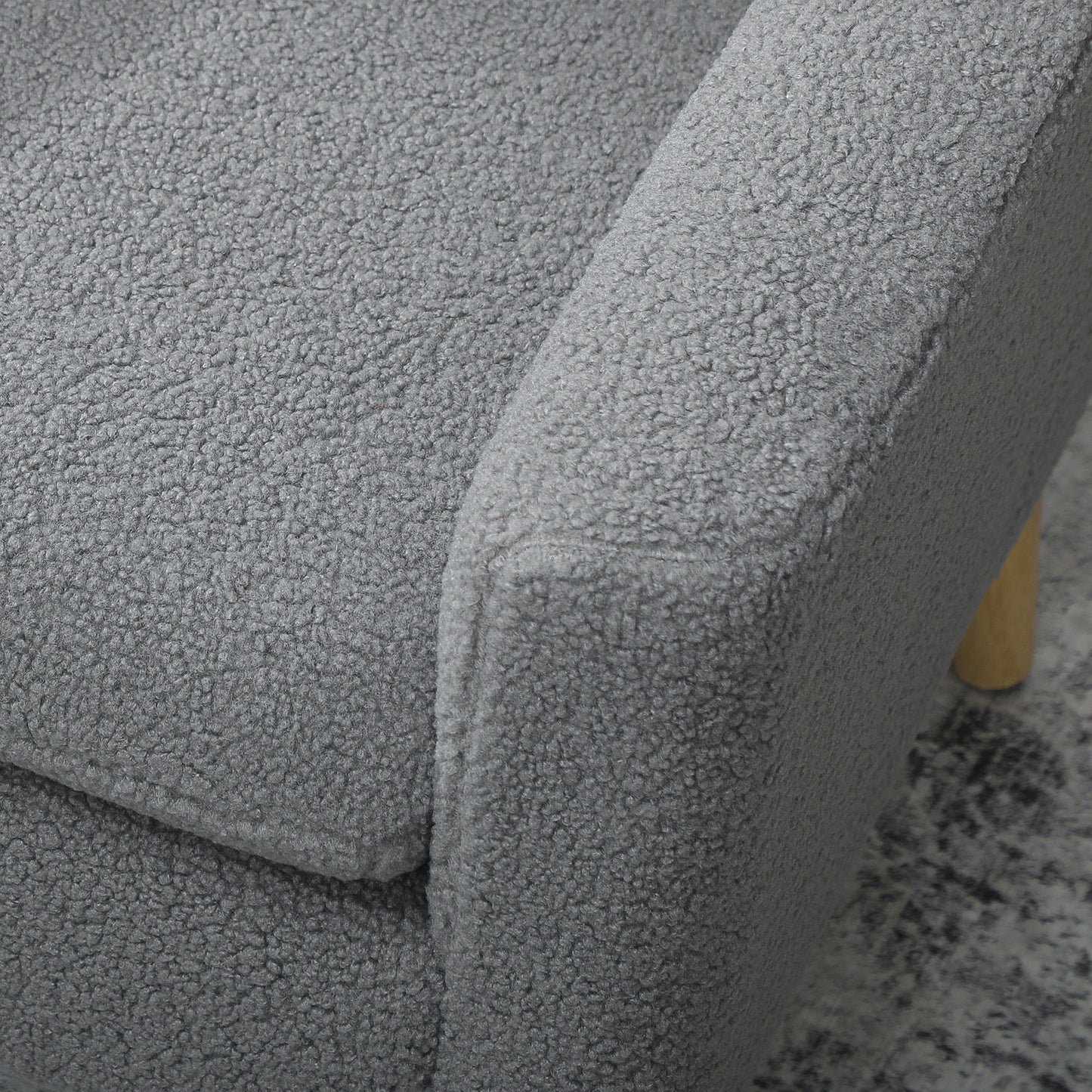 HOMCOM Teddy Fabric Armchair With Wood Legs Wide Padded Seat Upholstered Accent Chair In Grey