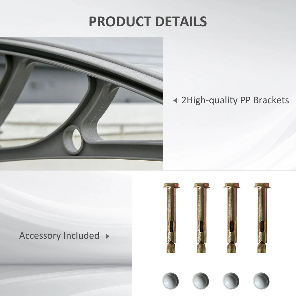 PP bracket and included mounting accessories for clear door canopy awning