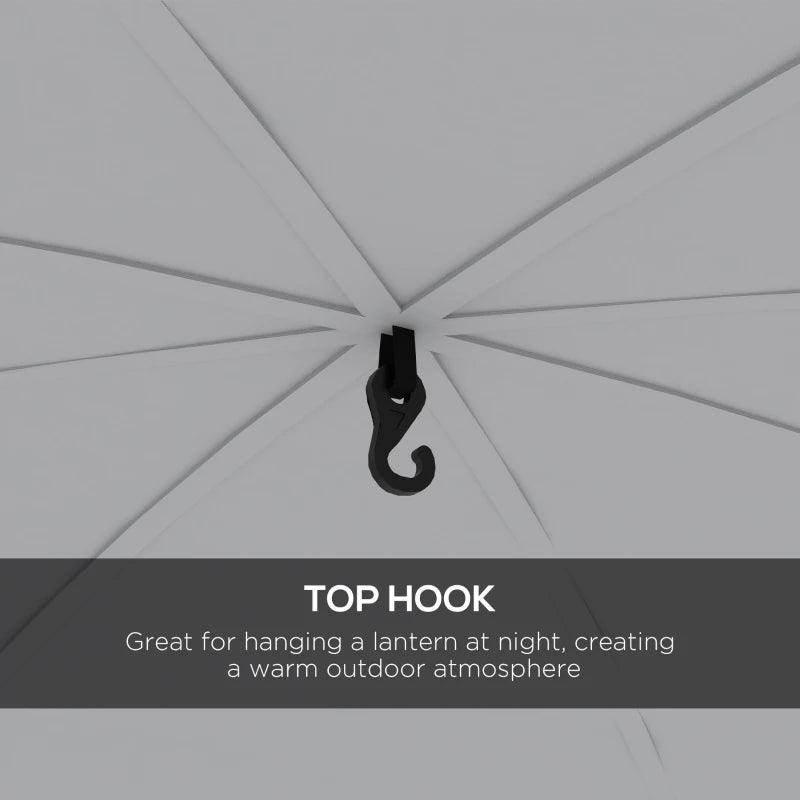 Dome gazebo top hook on white ceiling fabric for hanging accessories