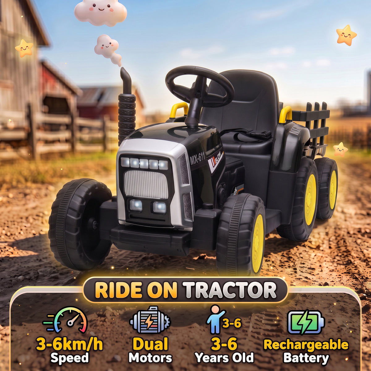 HOMCOM 12V Kids Electric Ride On Tractor With Remote And Trailer