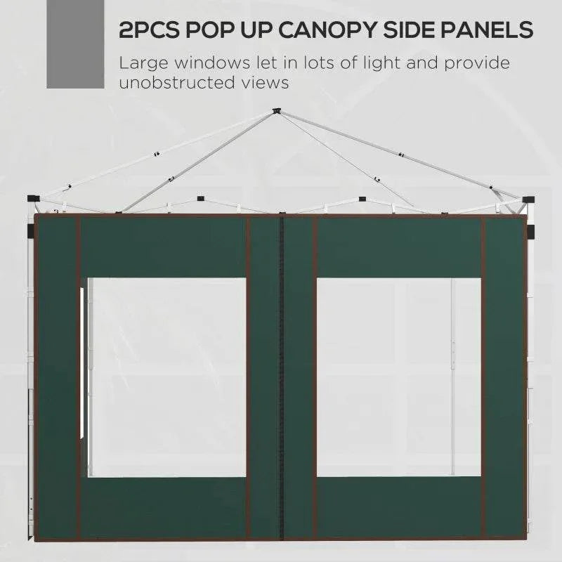 Green pop-up gazebo side panels, 2-piece set with window openings
