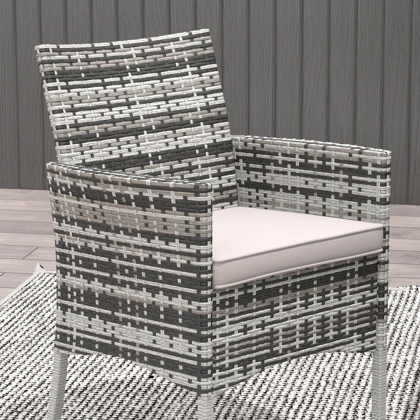 Outsunny Outdoor Dining Set 5 Pieces Patio Conservatory with Tempered Glass Tabletop, 4 Dining Armchairs - Grey - ALL4U RETAILER LTD