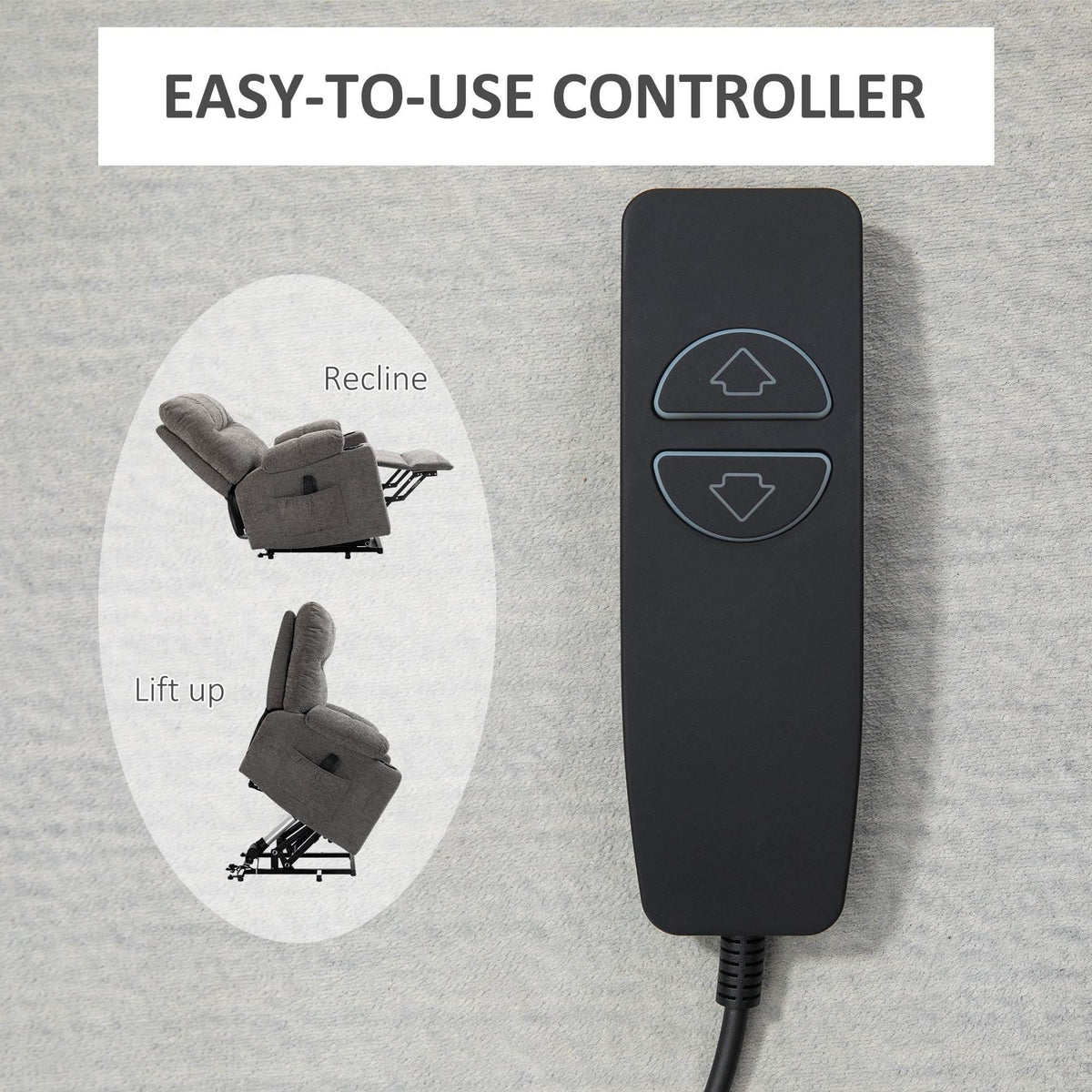 Black electric recliner remote control with up and down recline buttons