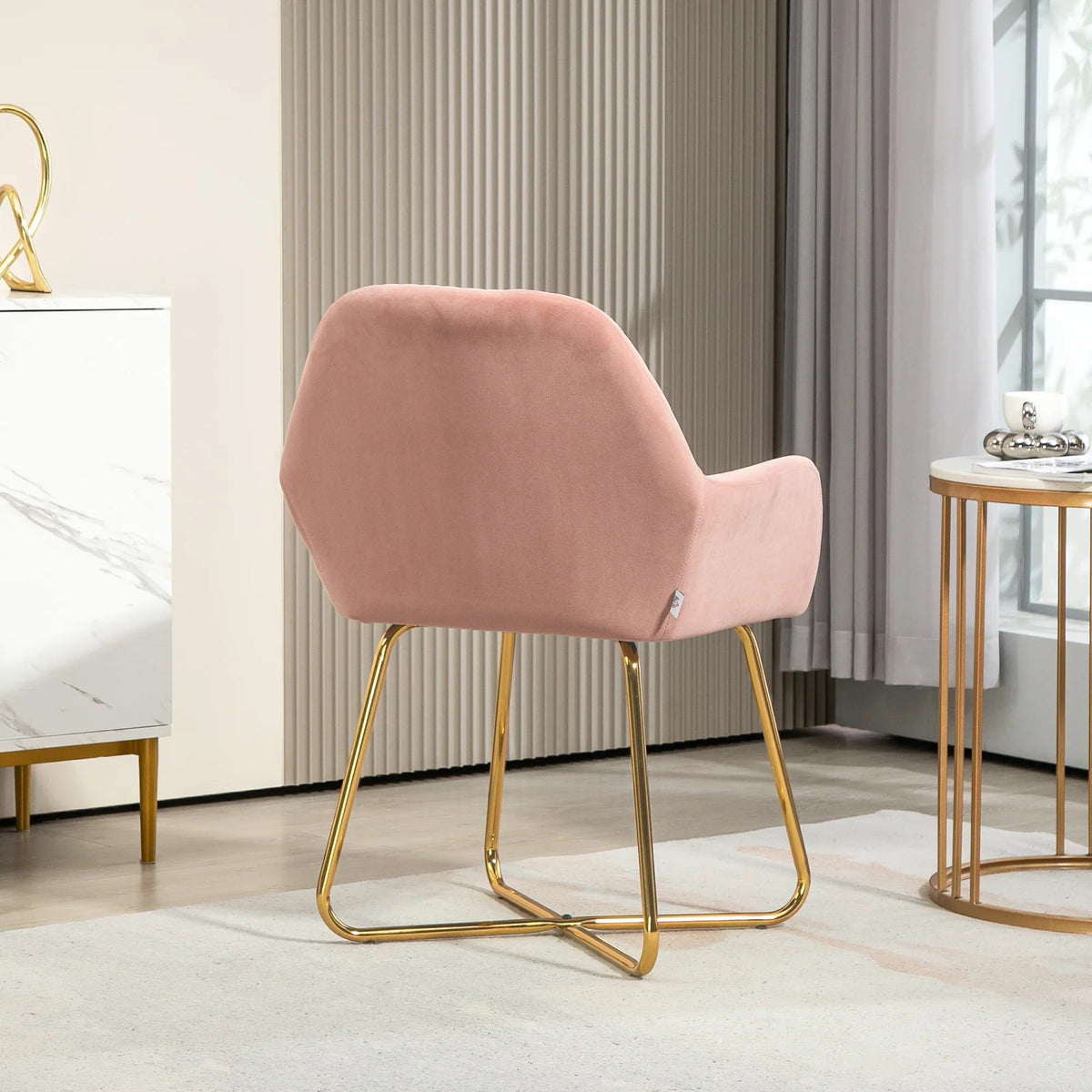 HOMCOM modern armchair set of 2 in dusty pink with curved back and gold cantilever legs