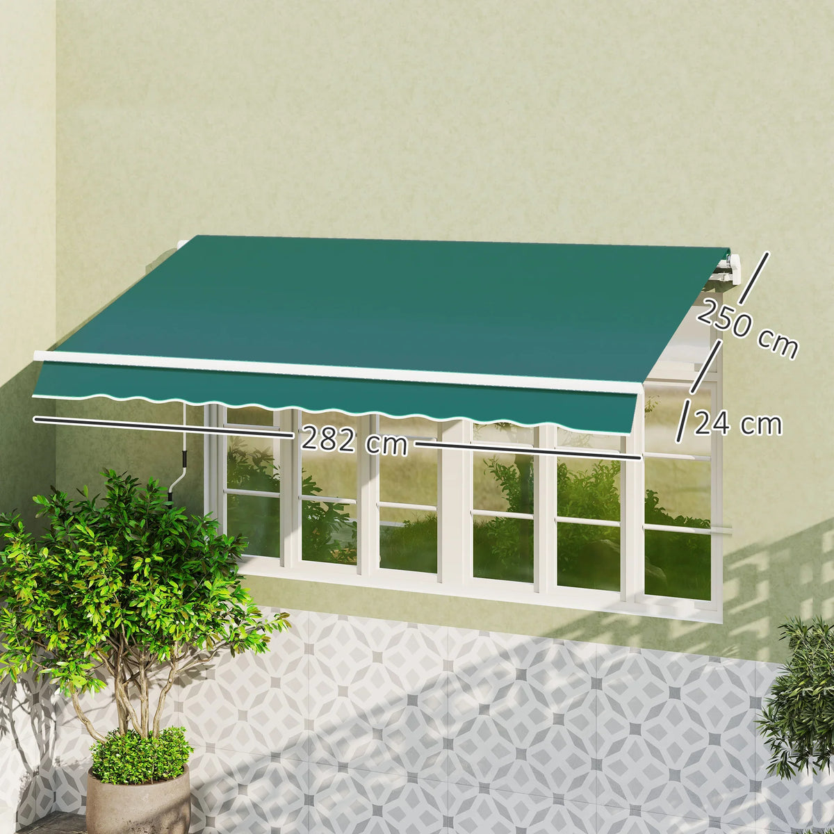 Green awning canopy replacement fabric panel with scalloped trim