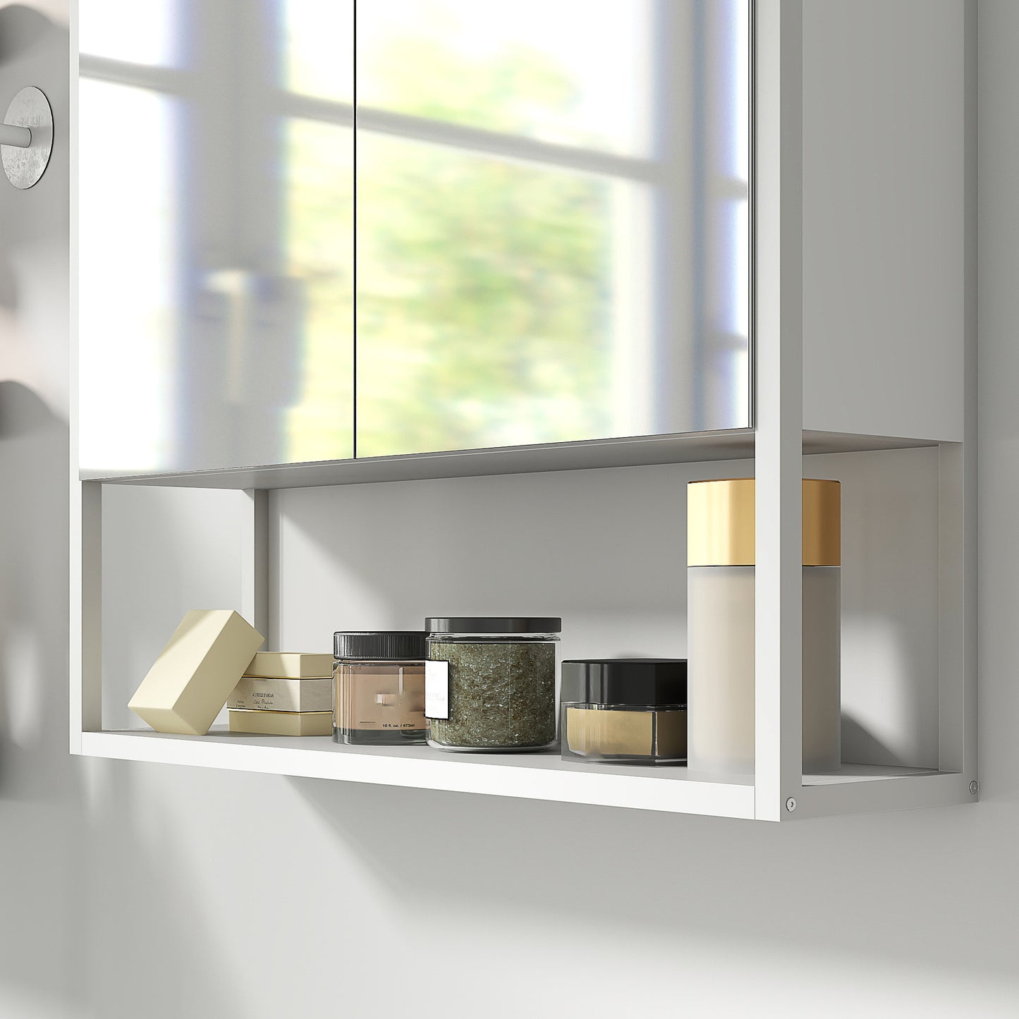 HOMCOM White Bathroom Mirror Cabinet With Soft Close Doors And Adjustable Shelf Storage