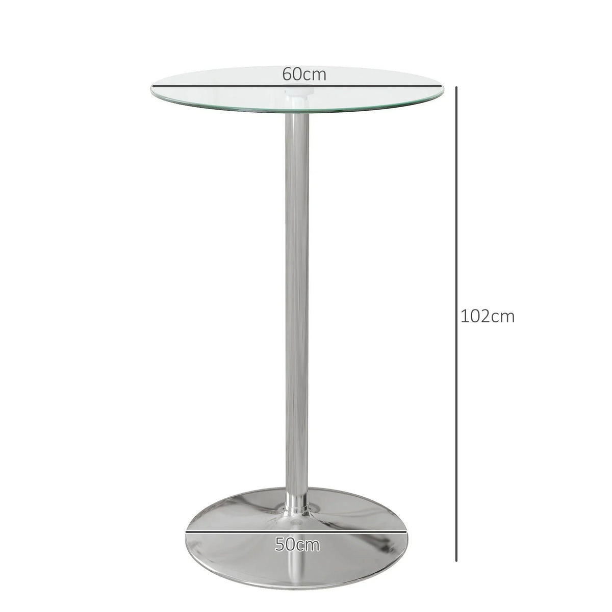 Round tempered glass bar table with chrome steel pedestal base