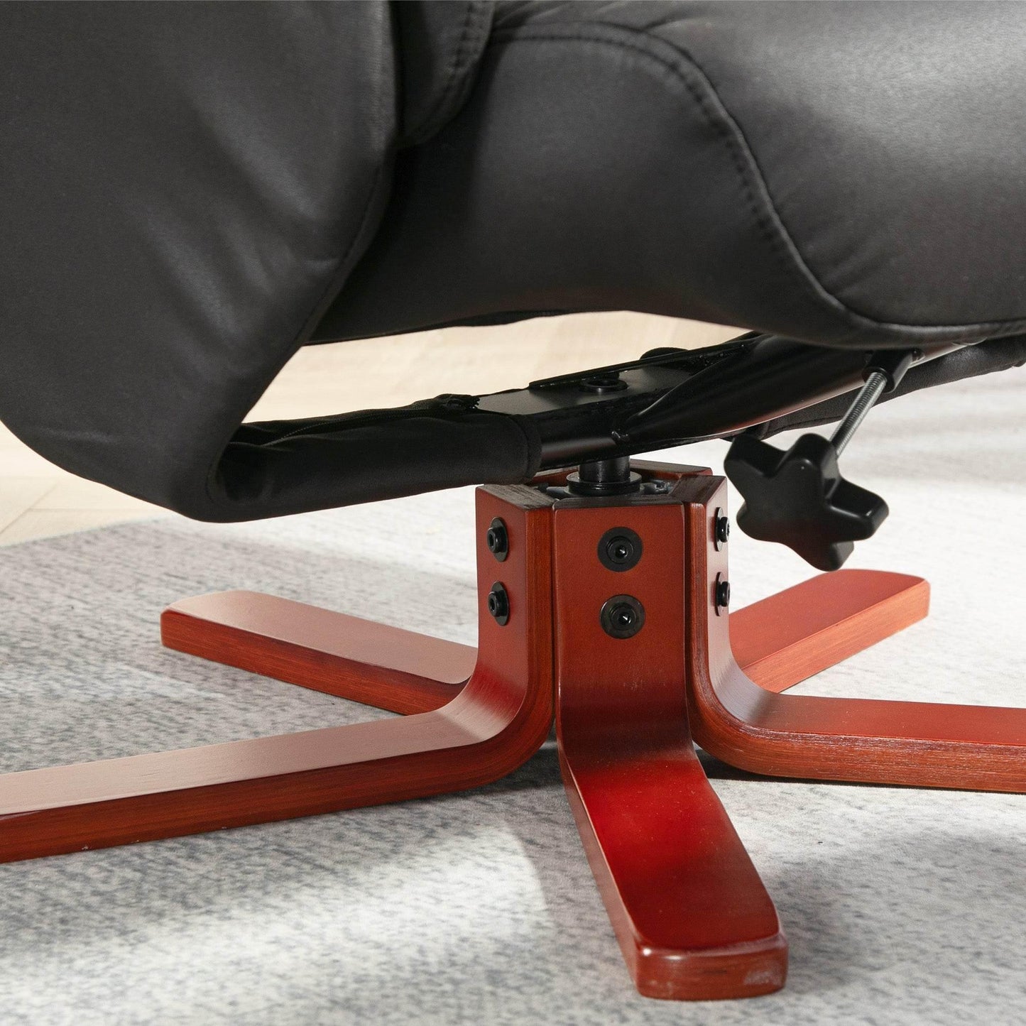 HOMCOM Black Faux Microfibre Leather Recliner and Footstool Set - Comfortable Manual Design - ALL4U RETAILER LTD