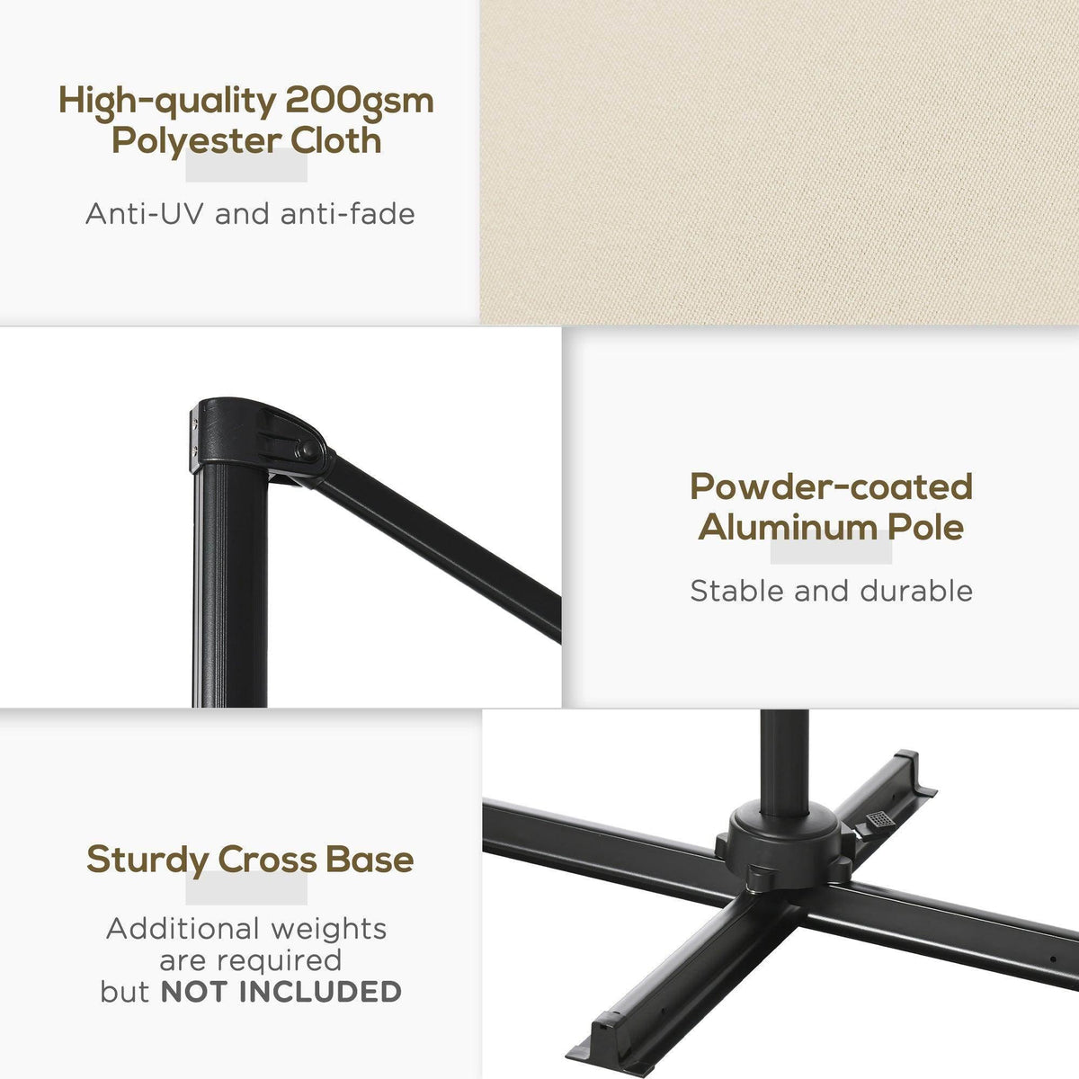 Cream polyester umbrella cloth with anti-UV and anti-fade, plus black cross base