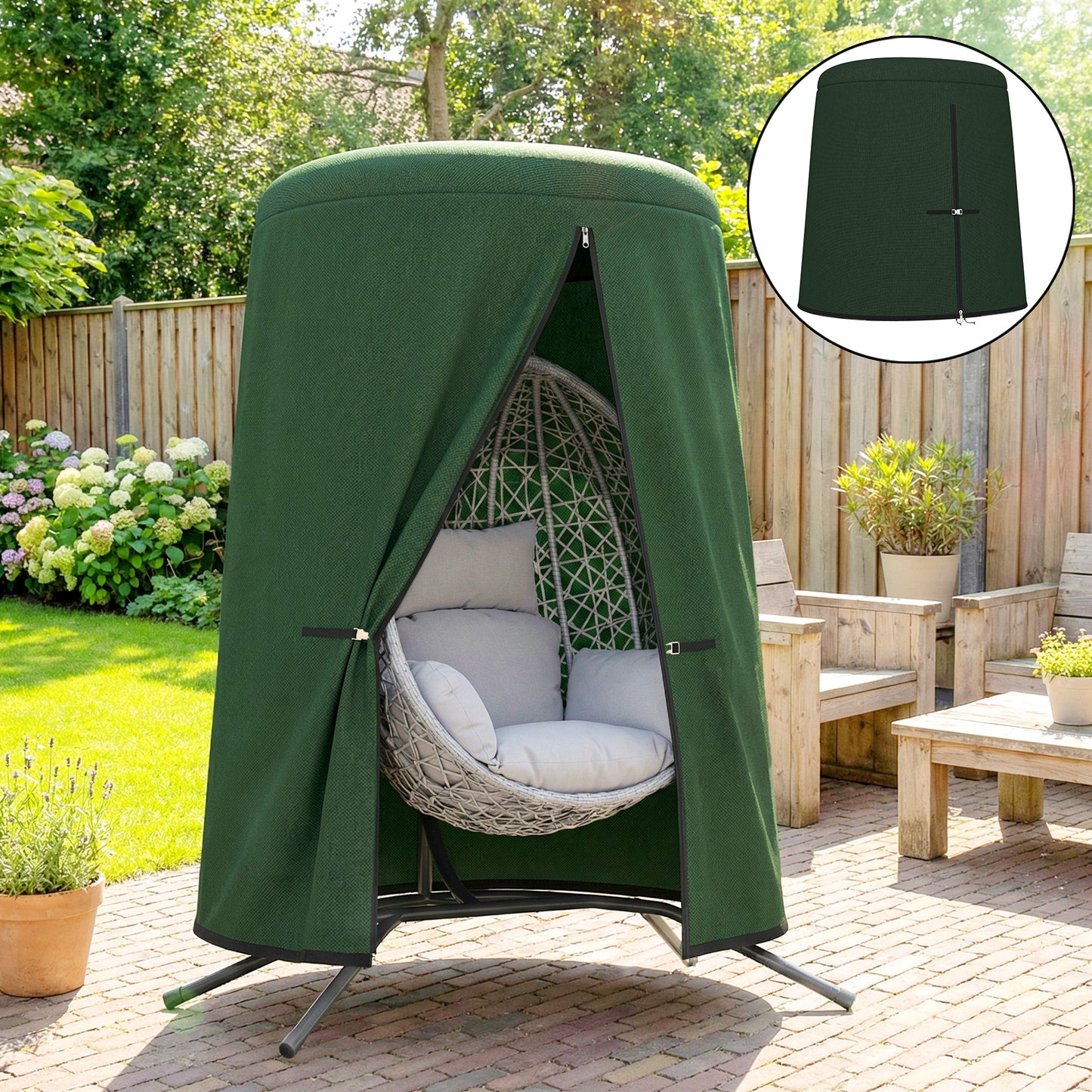 Outsunny Hanging Egg Chair Protective Cover 196 X 230 Cm Green Weather Resistant Oxford Fabric
