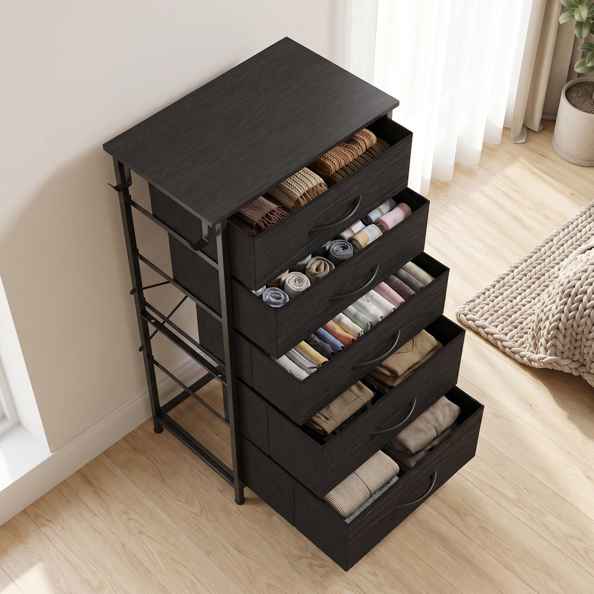 Homcom Chest Of Drawers With Five Fabric Drawers And Steel Frame Black