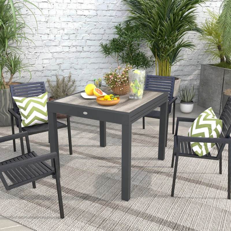 Outsunny Aluminium Frame Rectangular Patio Table, Extending Garden Table for 6 - Outdoor Dining Table with Plastic Board Tabletop - 80/160L x 80W x 75H cm - Grey - ALL4U RETAILER LTD