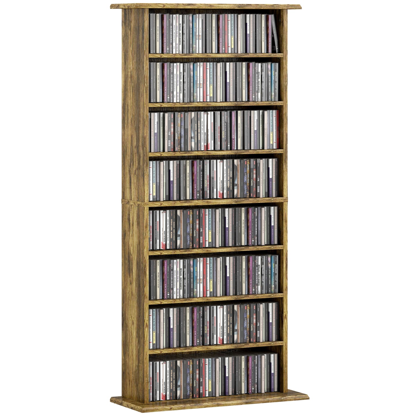 HOMCOM 360 CD DVD Blu Ray Storage Unit Rustic Brown With 8 Shelves 6 Adjustable Anti Tipping Wall Straps