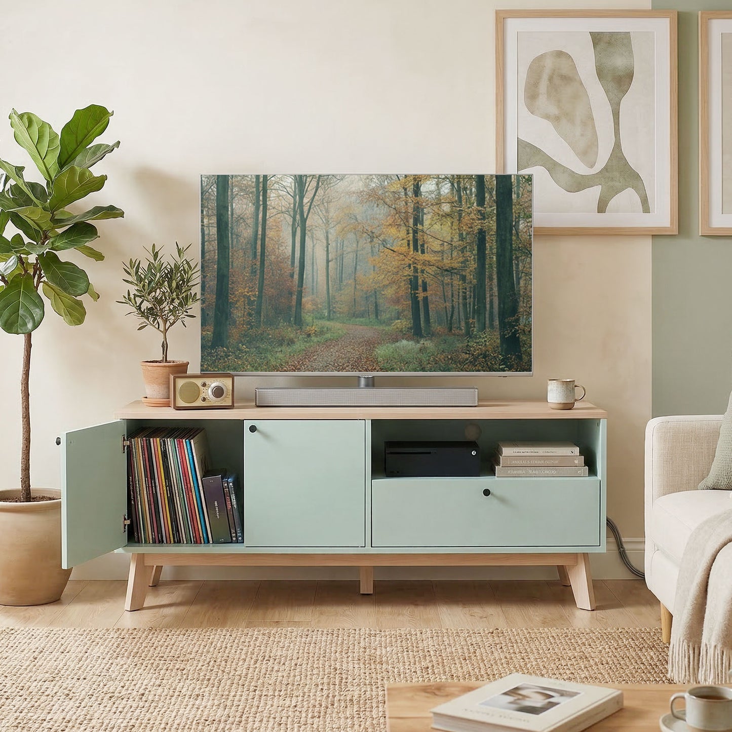 HOMCOM 36 Inch TV Stand Cabinet With 2 Doors And Drawer And Adjustable Shelf Entertainment Center For Modern Living Room