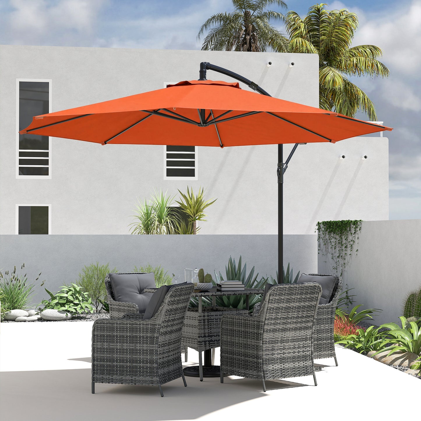 Outsunny 3m Overhanging Cantilever Parasol With Cross Base Orange UV Resistant Polyester Umbrella