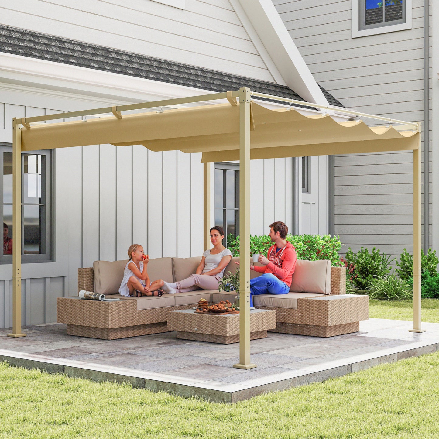 Outsunny 3 By 3 Meter Retractable Roof Metal Pergola With Adjustable Canopy For Garden In Black