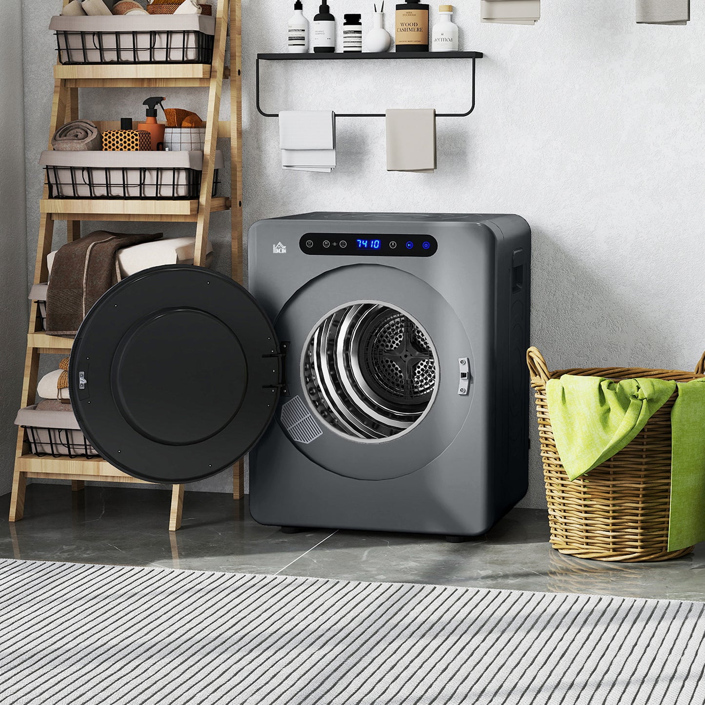 HOMCOM 4kg Compact Tumble Dryer 40-60C Grey For Small Spaces Efficient Fabric Care