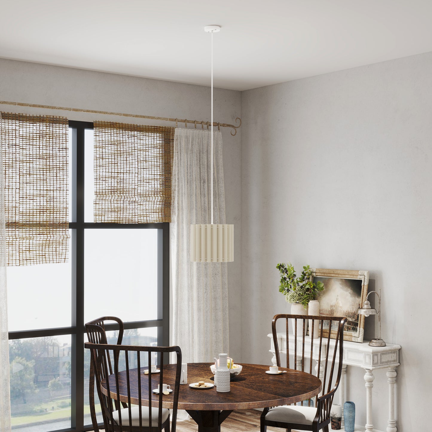 HOMCOM Linen Pendant Light With E27 Bulb Modern Hanging Ceiling Lamp White For Living Room Bedroom Kitchen Hallway