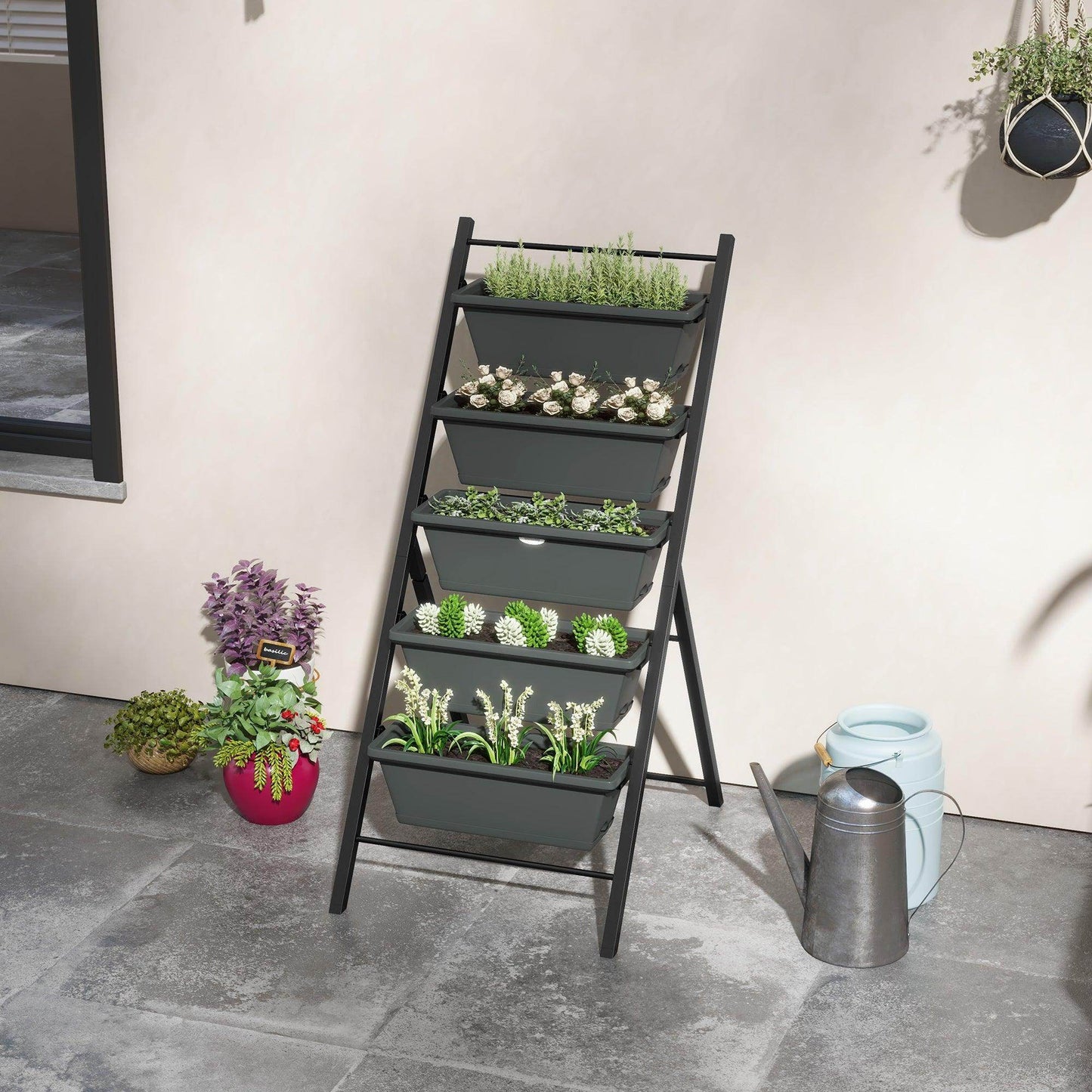 Outsunny 5-Tier Vertical Raised Garden Planter with 5 Container Boxes, Outdoor Plant Stand for Vegetable Flowers, Grey - ALL4U RETAILER LTD