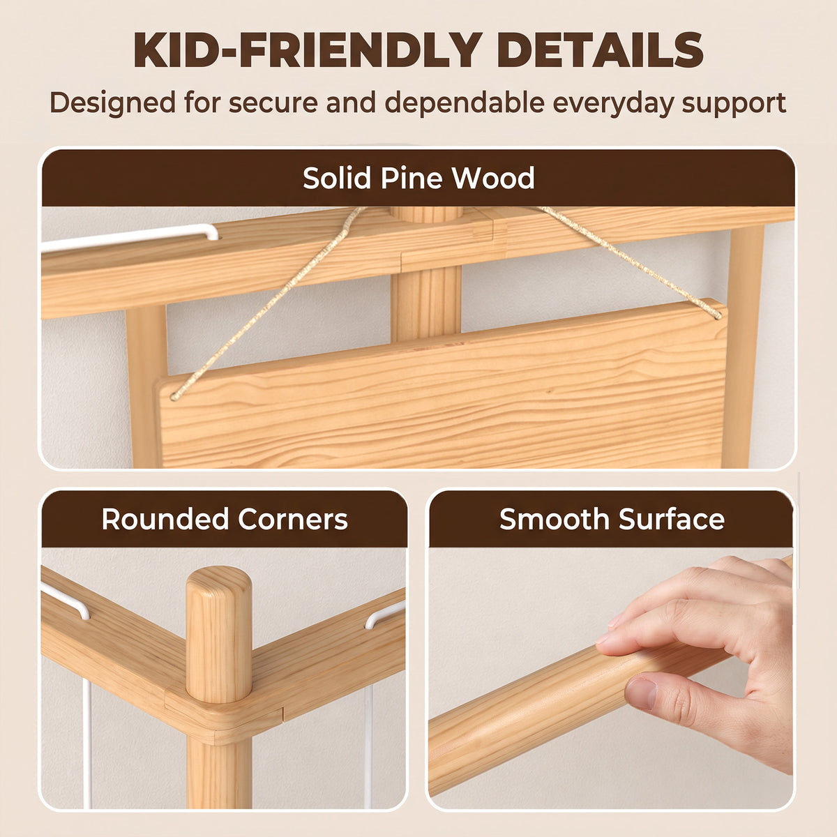 Wooden stuffed animal storage zoo organizer with solid pine frame and smooth surface