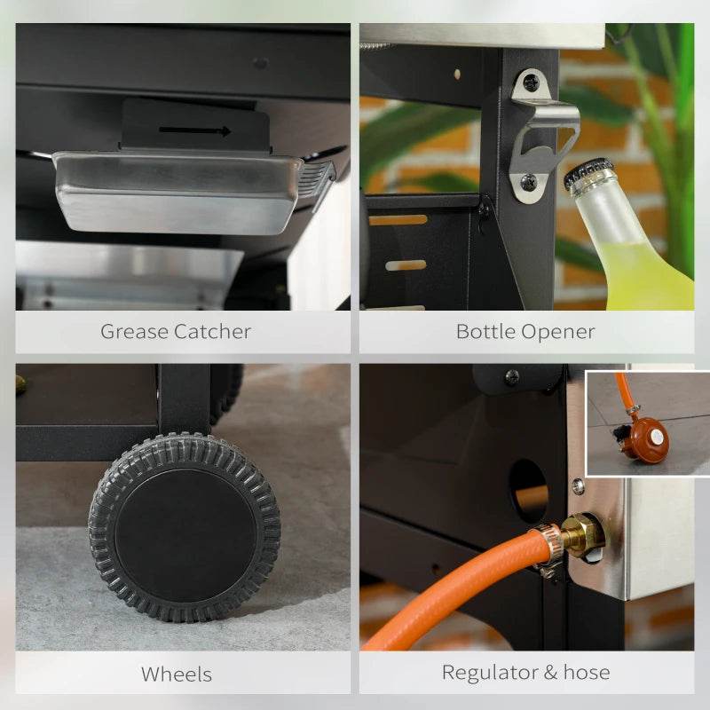 Outsunny 3+1 Burner Propane Gas Barbecue Grill with Thermometer, Bottle Opener - ALL4U RETAILER LTD