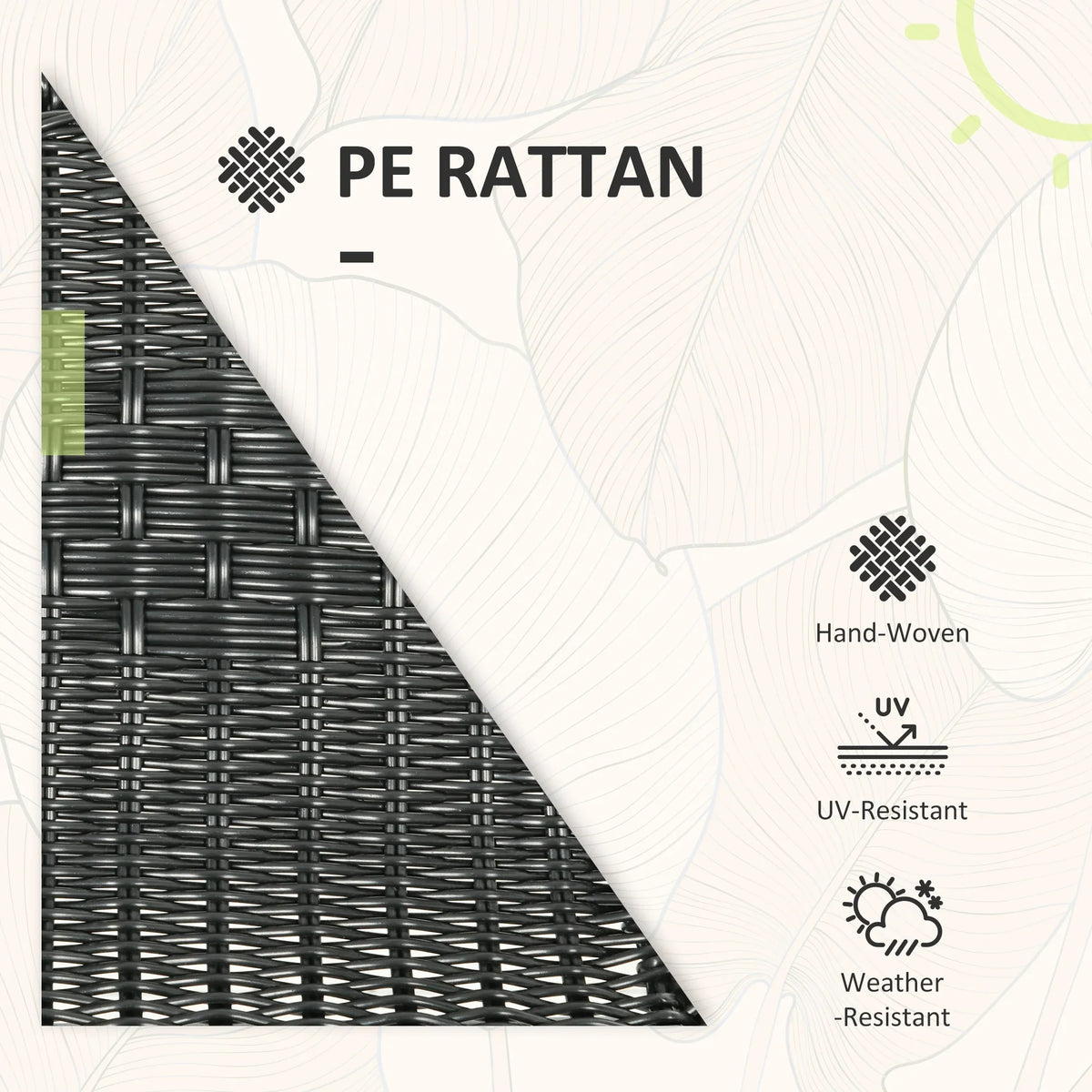 Black PE rattan woven chair surface with hand-woven texture detail
