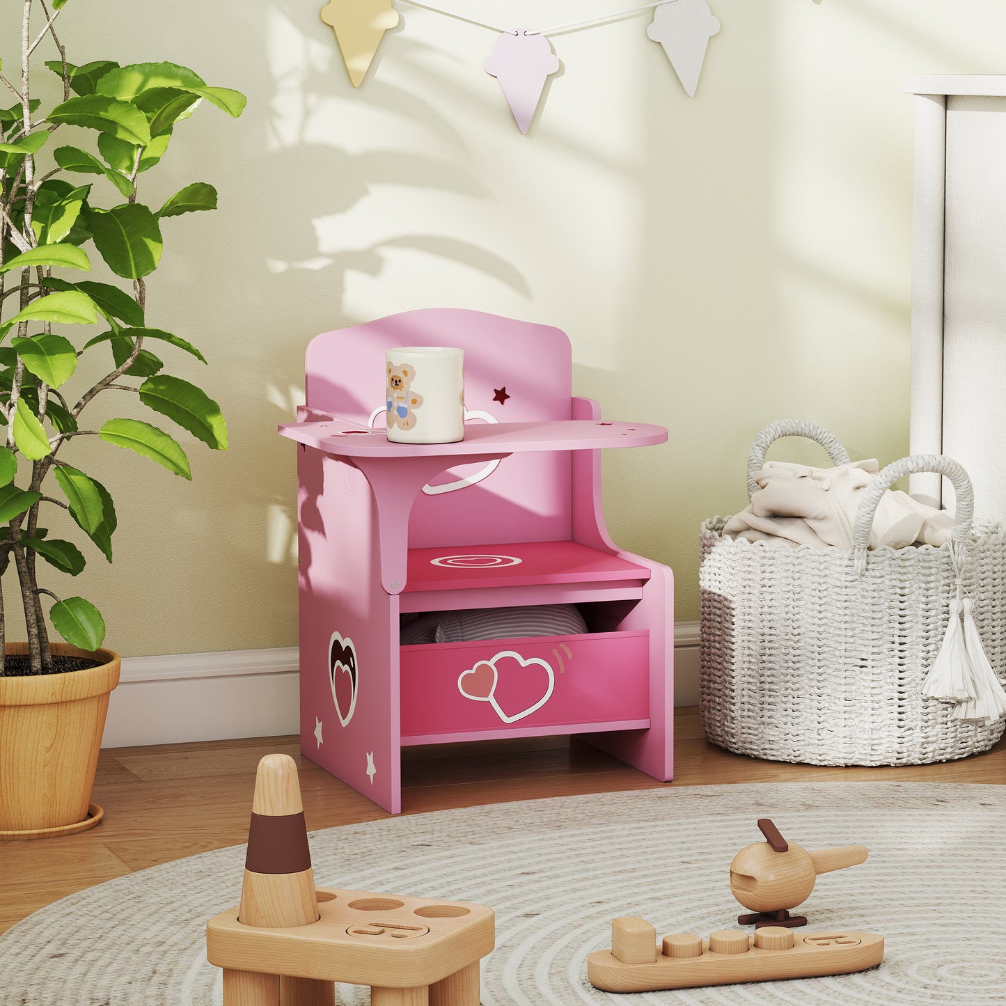AIYAPLAY Kids Table and Chair Set With Storage Bins For Ages Three To Five Pink