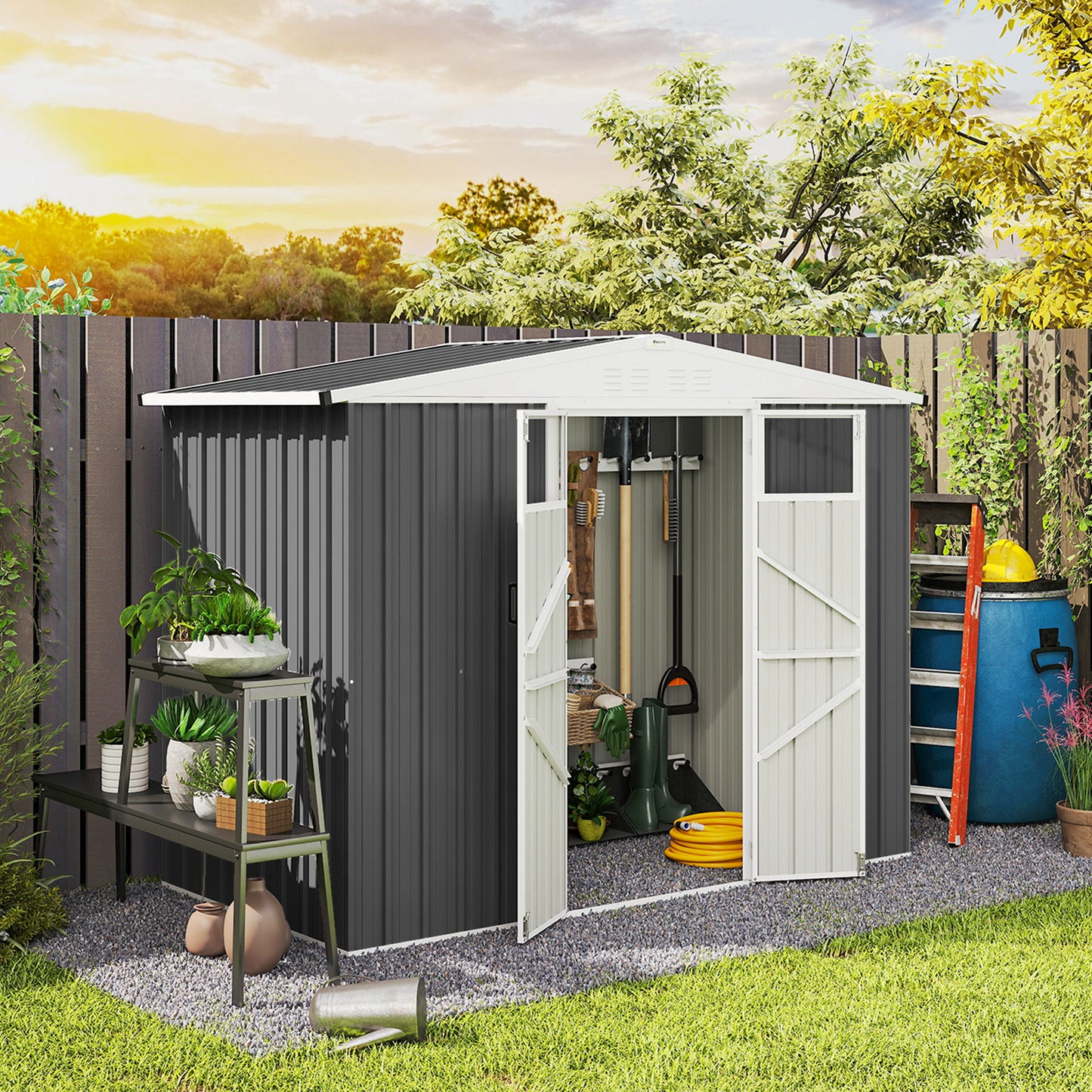 Outsunny 8x4 Ft Metal Garden Shed With Lockable Door Window And Four Vents Waterproof Galvanised Steel Dark Grey