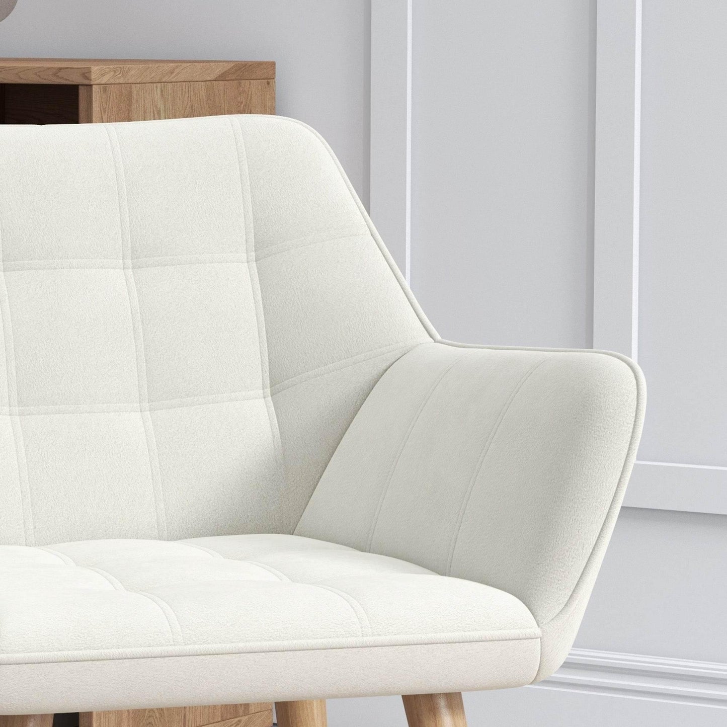 HOMCOM Plush Velvet Accent Chair with Wide Arms and Thick Padding for Stylish Living Room, Cream White - ALL4U RETAILER LTD