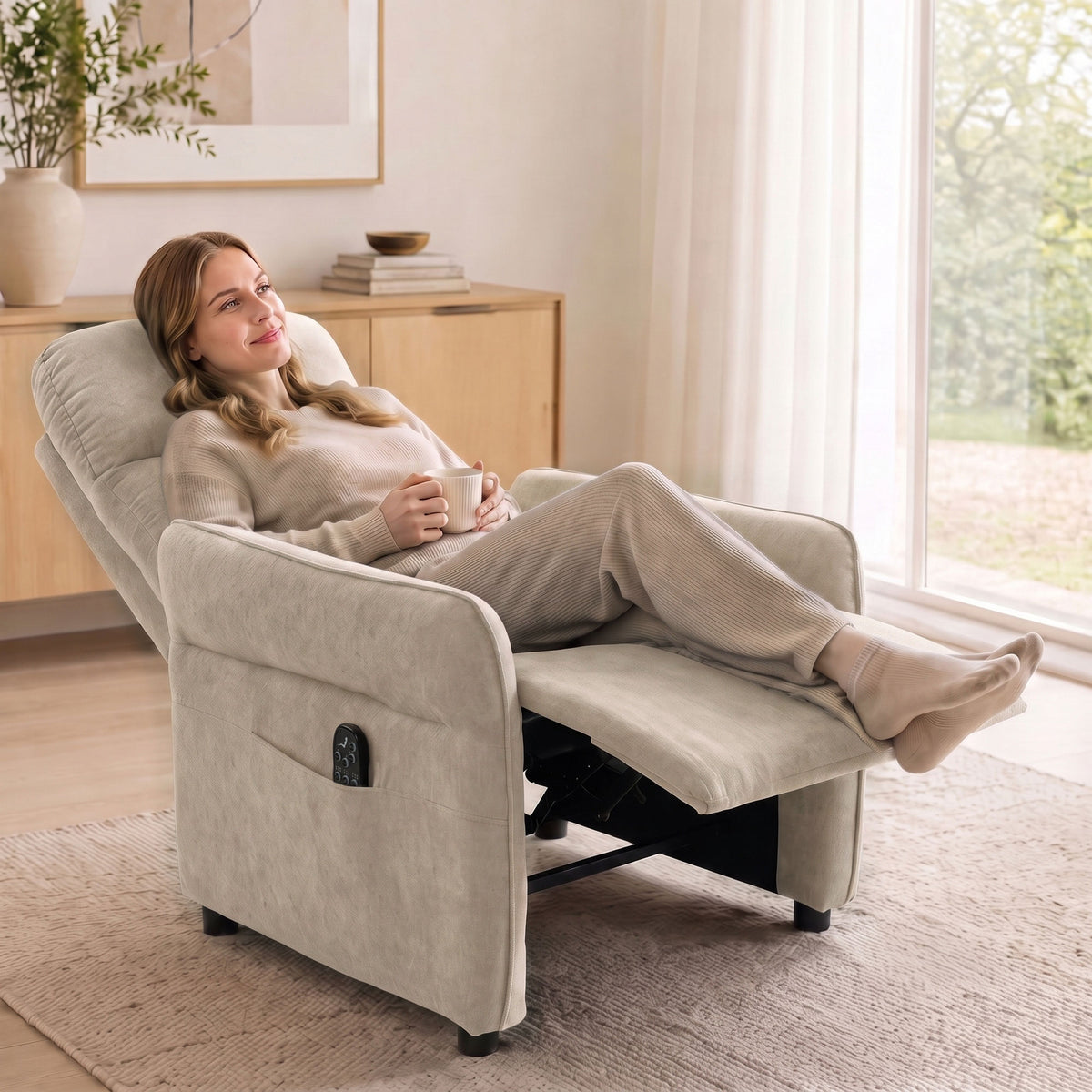 HOMCOM Massage Recliner Chair With Heat And Adjustable Armrests Beige
