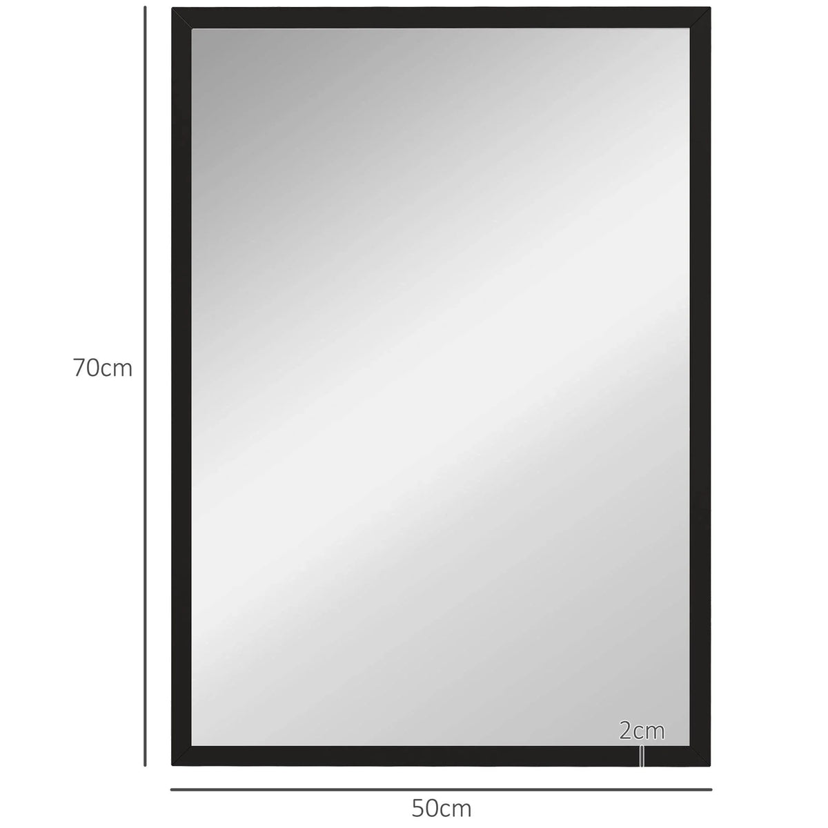 Black wall mirror, rectangular frame; 70 x 50 cm, 2 cm thickness