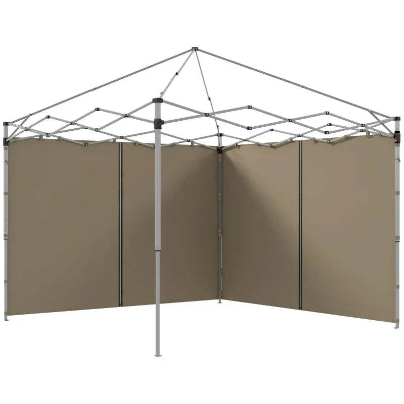 Beige gazebo side panels, multiple panels with zip doors and gray support frame