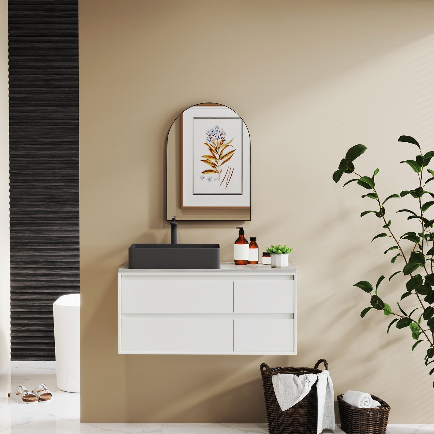 HOMCOM 50 x 70cm Arched Mirror Black With HD Glass And Shatter Resistant Film Powder Coated Frame