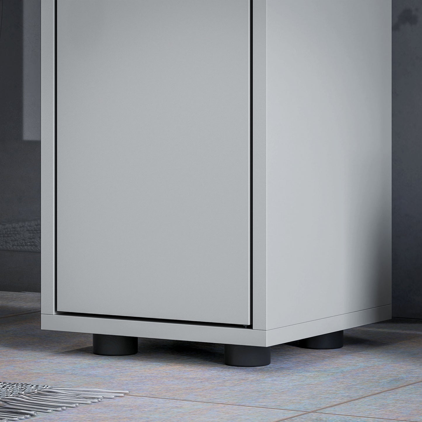 Kleankin 180cm Slim Bathroom Cabinet With Drawer Shelves And Cupboards Grey For Small Bathrooms