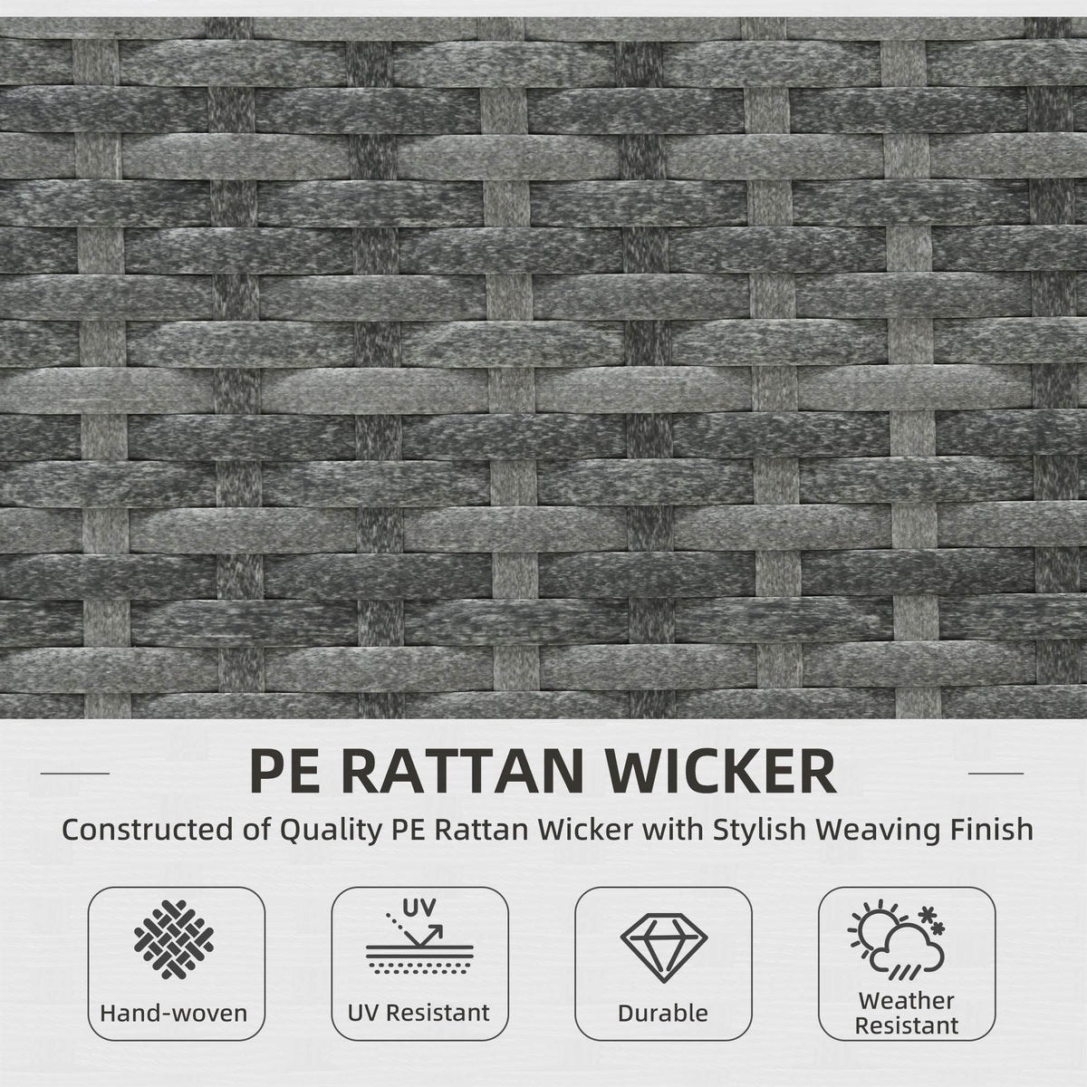 PE rattan wicker panel in dark gray with woven texture