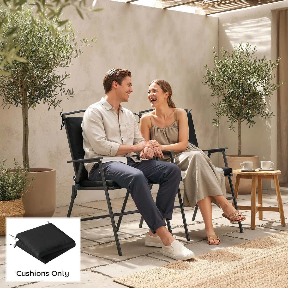 Black outdoor seat cushion pads for patio seating, cushions only