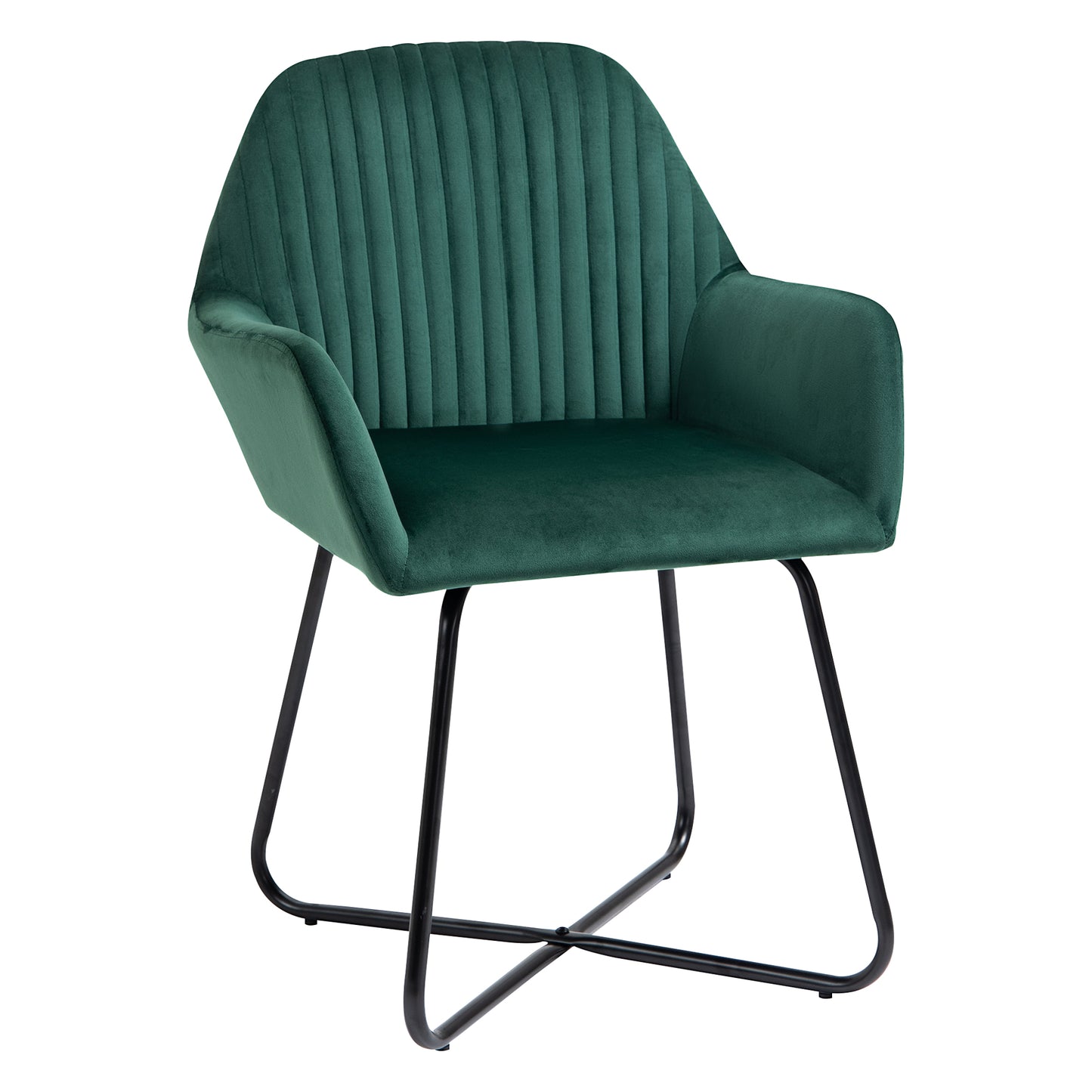 HOMCOM Modern Upholstered Arm Chair With Metal Base Velvet Feel Accent Chair For Living Room Green