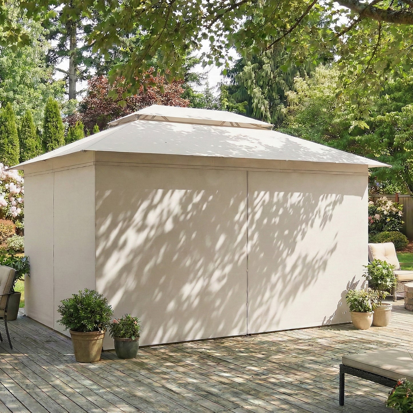Outsunny 3 x 4 m Outdoor Garden Gazebo Netting Curtains UPF50 Plus Permanent Pavilion Canopy Beige