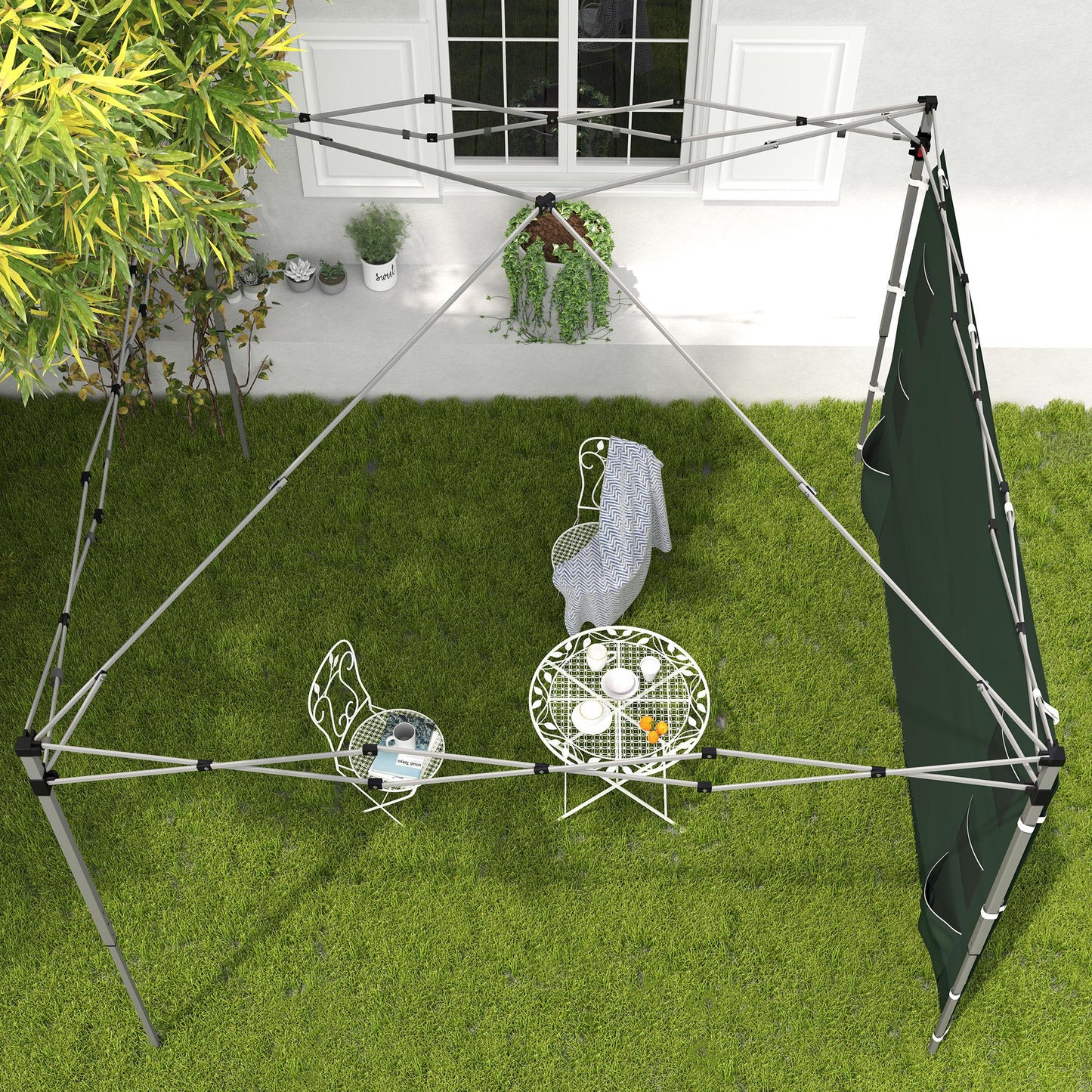 Outsunny Replacement Gazebo Sidewall 195 x 295 cm Green With Mesh Pockets And Hook And Loop Fasteners