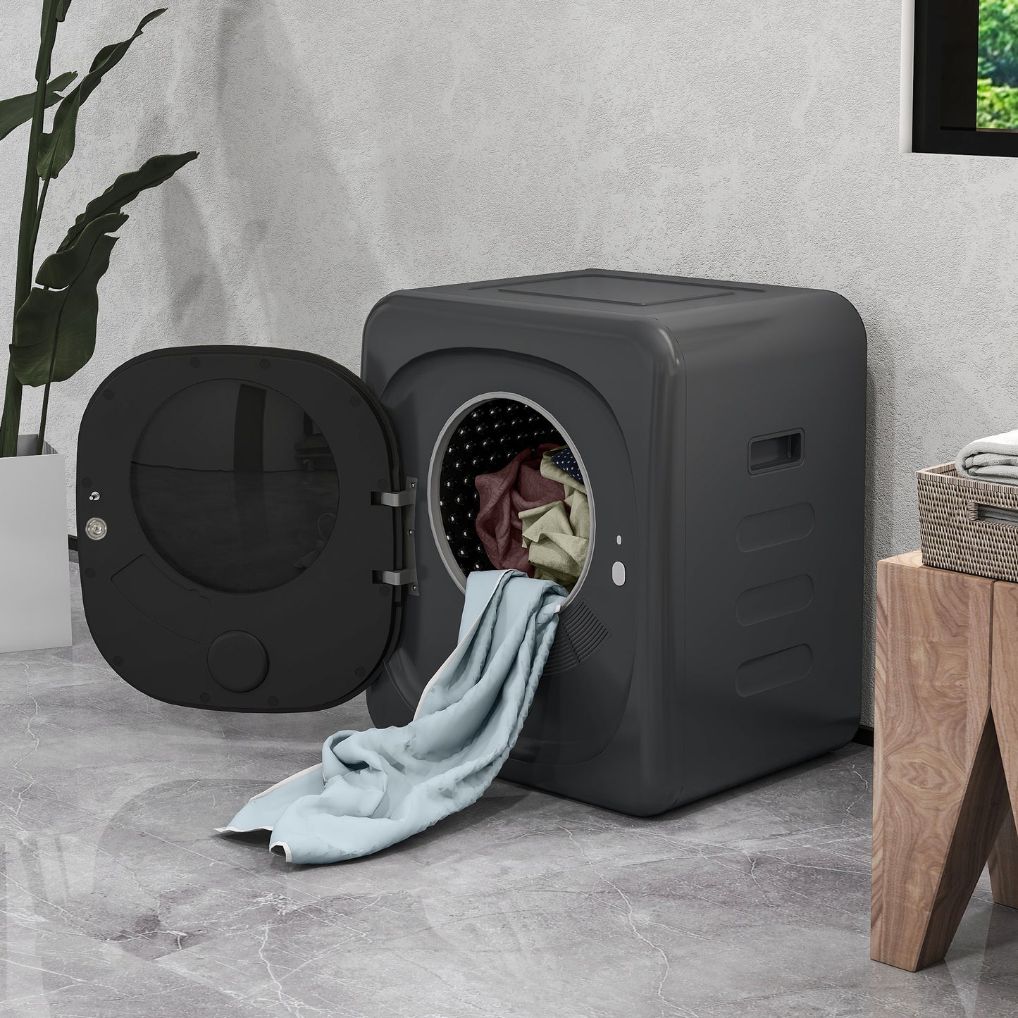 HOMCOM 4kg Vented Tumble Dryer With Deodorize And Smart Mode 800W Compact Front Load Dryer Stainless Steel Tub Grey