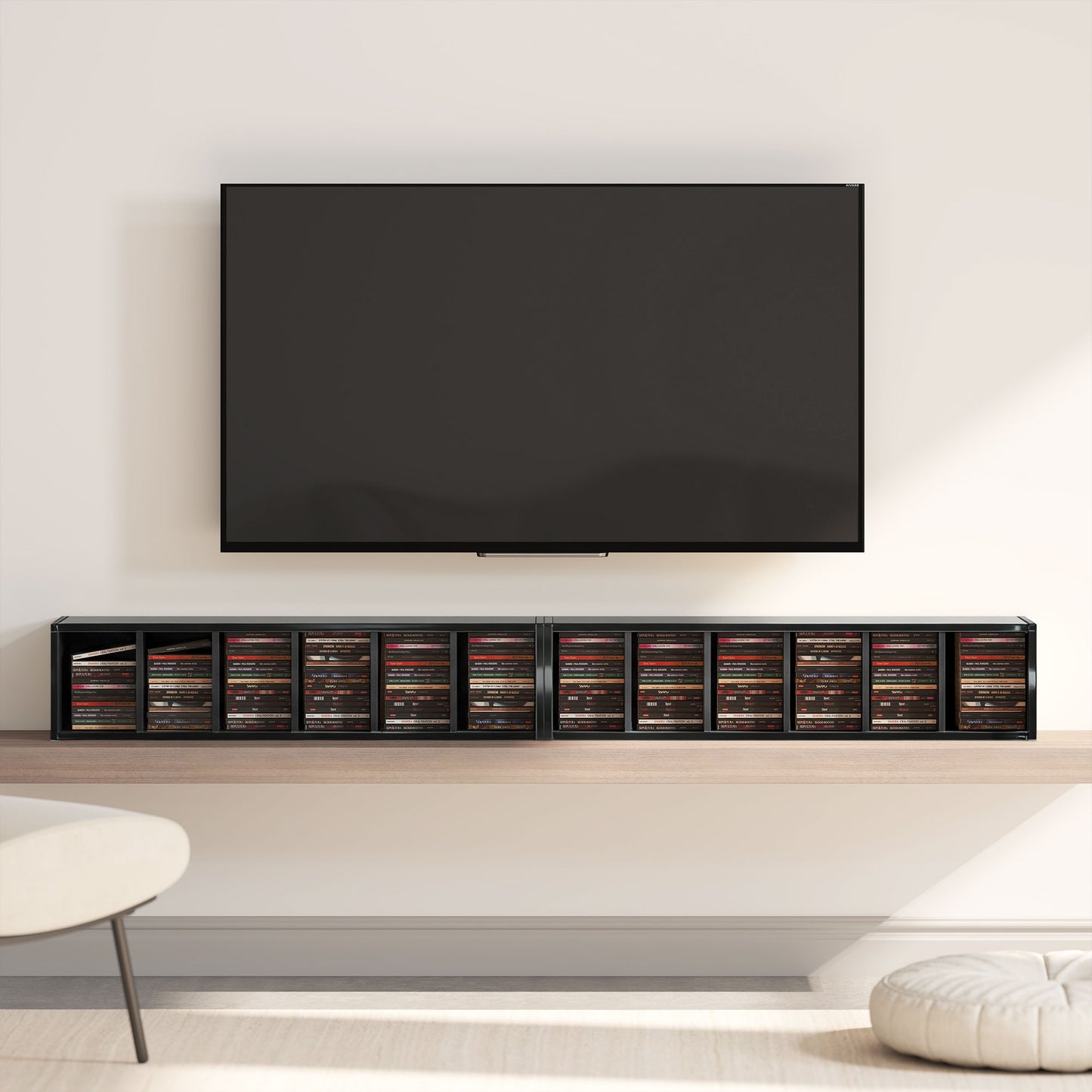 HOMCOM Set Of 2 CD Media Display Shelf Unit Tower Rack With Adjustable Shelves High Gloss Black